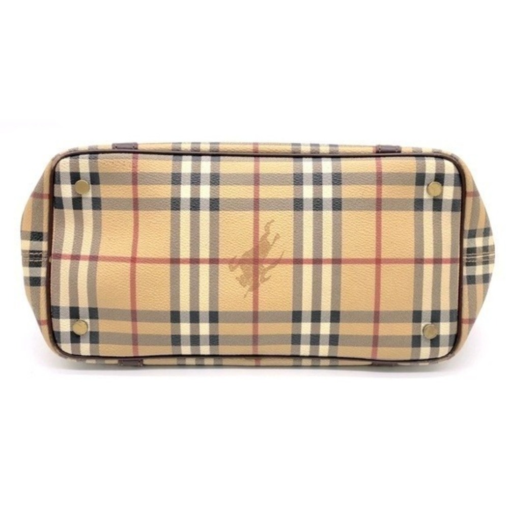 Burberry Brown Leather Harmarket Nova Check Coated Canvas Small Buckle Tote Bag - Picture 5 of 8